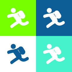 Backpacker Running Flat four color minimal icon set