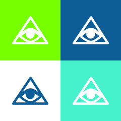 Bills Symbol Of An Eye Inside A Triangle Or Pyramid Flat four color minimal icon set