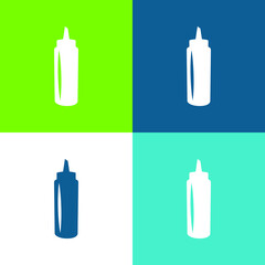 Black Bottle Sauce Container Flat four color minimal icon set