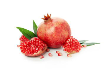 Ripe fresh pomegranate isolated on white background