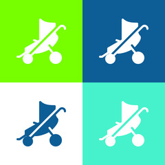 Baby Stroller Flat four color minimal icon set