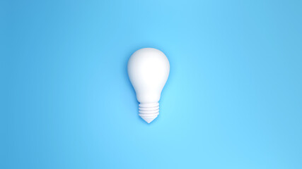 Blue light bulb on bright blue background in pastel colors. Minimalism concept. 3d render illustration
