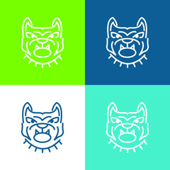 Angry Bulldog Face Outline Flat four color minimal icon set