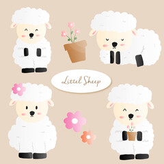 Cute sheep with flowers vector illustration