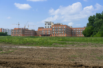 newly built typical school building in Russia in small town