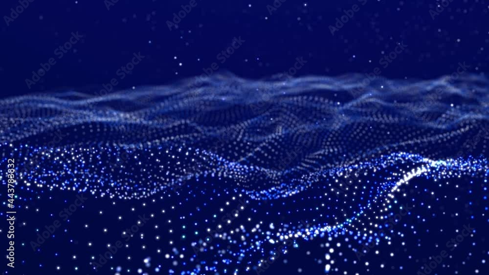 Poster futuristic wave with many dots. abstract motion background of colored dots. technology or science. 3