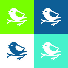 Bird On Branch Flat four color minimal icon set