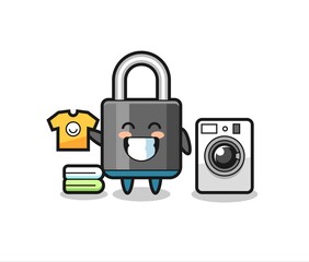 Mascot cartoon of padlock with washing machine