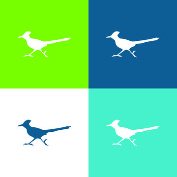 Bird Roadrunner Shape Flat Four Color Minimal Icon Set