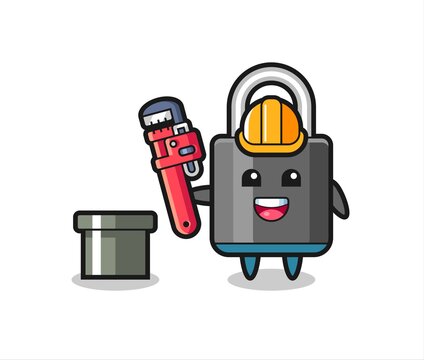 Character Illustration of padlock as a plumber