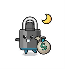 Illustration of padlock cartoon is stolen the money