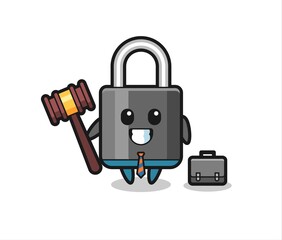 Illustration of padlock mascot as a lawyer