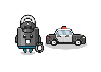 Cartoon mascot of padlock as a police