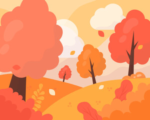 Flat design autumn background with colorful trees