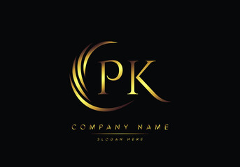 alphabet letters PK monogram logo, gold color elegant classical - obrazy, fototapety, plakaty
