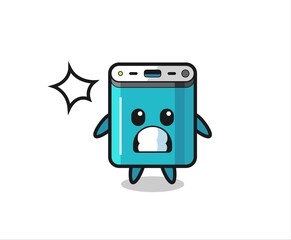 power bank character cartoon with shocked gesture
