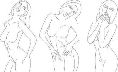 The silhouette of a naked beautiful young girl in the form of an illustration on a white isolated background for design. The style of life is different.