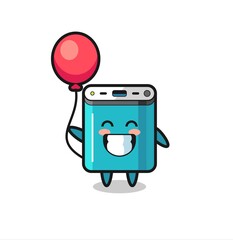 power bank mascot illustration is playing balloon