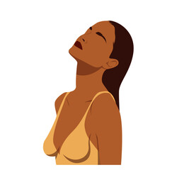 Beautiful young sensual girl with long hair on an isolated white background for design. Style and fashion. Illustration.