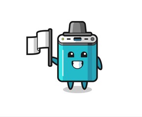 Cartoon character of power bank holding a flag