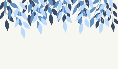 Banner with light and dark blue leaves hand drawn digital illustration