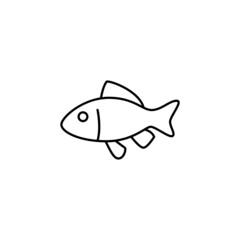 fish, seafood icon in flat black line style, isolated on white background 