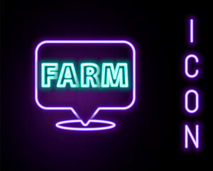 Glowing neon line Location farm icon isolated on black background. Colorful outline concept. Vector