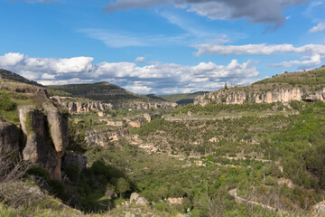 Fototapeta na wymiar Majestic view at the Enchanted City in Cuenca, a natural geological landscape site in Cuenca city, Spain