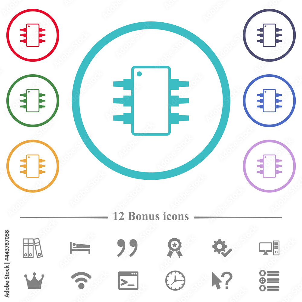 Poster integrated circuit alternate version flat color icons in circle shape outlines