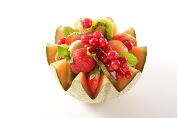 fruit salad in melon bowl