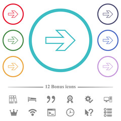 Right arrow outline flat color icons in circle shape outlines