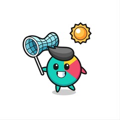 chart mascot illustration is catching butterfly