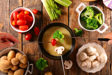 cheese fondue with fresh vegetables