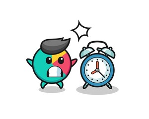 Cartoon Illustration of chart is surprised with a giant alarm clock