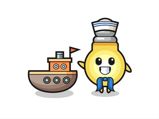 Character mascot of light bulb as a sailor man