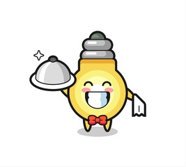 Character mascot of light bulb as a waiters