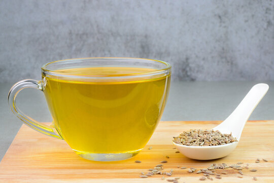 Cumin tea also called as Jeera water in a glass cup