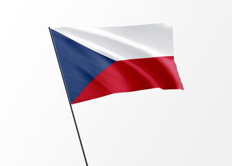 Czech flag flying high in the isolated background Czech independence day. World national flag...