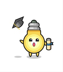 Illustration of light bulb cartoon throwing the hat at graduation