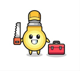 Illustration of light bulb character as a woodworker