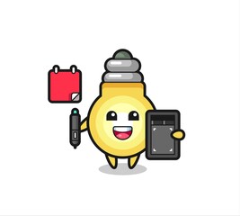Illustration of light bulb mascot as a graphic designer