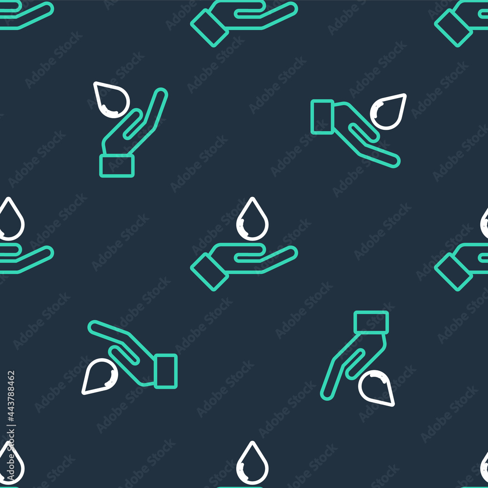 Poster line washing hands with soap icon isolated seamless pattern on black background. washing hands with 