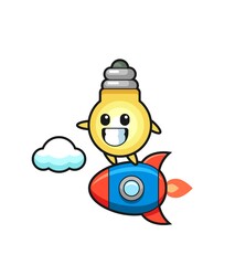 light bulb mascot character riding a rocket