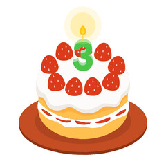 3歳の誕生日ケーキ、3周年のアニバーサリーケーキ