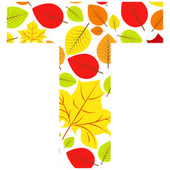 Vector letter T from autumn leaves. Illustration on the subject of the alphabet.