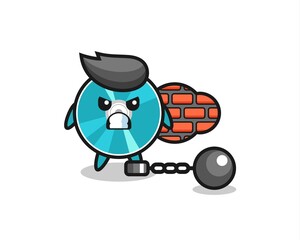 Fototapeta premium Character mascot of optical disc as a prisoner