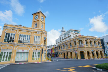 Phuket old town with Building Sino Portuguese architecture at Phuket Old Town area Phuket, Thailand.