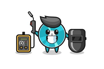 Character mascot of optical disc as a welder