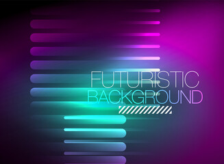 Bright neon color techno abstract background, shiny glowing neon lines in the dark background