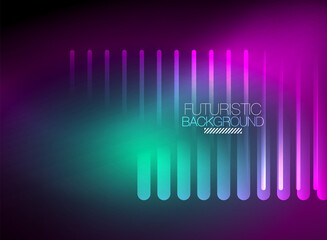 Bright neon color techno abstract background, shiny glowing neon lines in the dark background